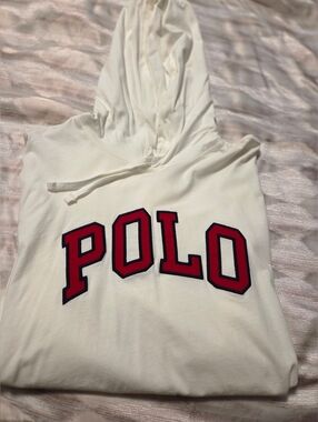 Polo by Ralph Lauren White Hoodie with Navy/Red Logo-Medium! ♡♡